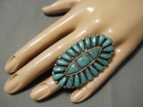 Colossal Vintage Native American Navajo Green Turquoise Sterling Silver Cluster Ring Old-Nativo Arts