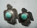 Early Vintage Native American Navajo Turquoise Sterling Silver Eagle Earrings-Nativo Arts