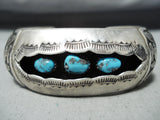 Glorious Signed Vintage Native American Navajo Old Kingman Turquoise Sterling Silver Bracelet-Nativo Arts