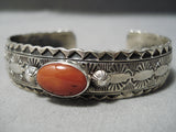 Very Intricate Silver Works Native American Navajo Coral Sterling Silver Bracelet Cuff-Nativo Arts