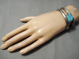 Superior Vintage Native American Navajo Graduating Turquoise Sterling Silver Bracelet Old-Nativo Arts