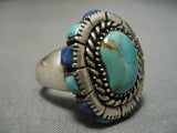 Stunning Vintage Navajo Turquoise Lapis Sterling Silver Native American Ring-Nativo Arts