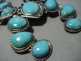Important Vintage Native American Navajo #8 Turquoise Sterling Silver Squash Blossom Necklace-Nativo Arts
