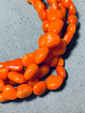 Very Rare Chunky Coral Native American Navajo Sterling Silver Necklace-Nativo Arts
