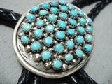 Signed Vintage Zuni Native American Blue Gem Turquoise Sterling Silver Bolo-Nativo Arts