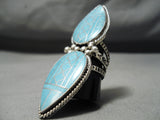 Native American Fabulous Towering Huge Navajo Intricate Inlay Turquoise Sterling Silver Ring-Nativo Arts