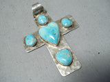 Beautiful Vintage Native American Navajo Turquoise Sterling Silver Cross Pendant Old-Nativo Arts