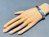Marvelous Native American Zuni Signed Inlay Sunface Turquoise Coral Jet Sterling Silver Bracelet-Nativo Arts