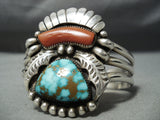 Native American Important Vintage Santo Domingo Turquoise Coral Sterling Silver Bracelet-Nativo Arts