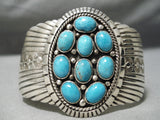 Dramatic Navajo Kingman Turquoise Sterling Silver Bracelet Native American-Nativo Arts