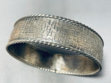 Hand Carved Brick Sterling Wall! Gasp! Vintage Native American Navajo Silver Bangle Bracelet-Nativo Arts