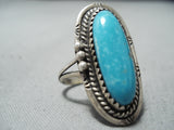 Marvelous Vintage Native American Zuni Blue Gem Turquoise Sterling Silver Ring Old-Nativo Arts
