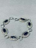 Signed Vintage Native American Navajo Black Onyx Sterling Silver Link Bracelet-Nativo Arts