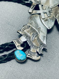 Fascinating Native American Navajo Blue Gem Turquoise Sterling Silver Kachina Bolo-Nativo Arts