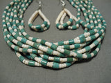 Native American Important Jose Coriz Santo Domingo Sterling Silver Green Turquoise Necklace-Nativo Arts
