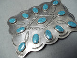 Magnificent Vintage Native American Navajo Kingman Turquoise Sterling Silver Buckle-Nativo Arts