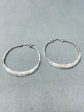Elegant Vintage Native American Navajo Inlay Mother Of Pearl Sterling Silver Large Hoop Earrings-Nativo Arts