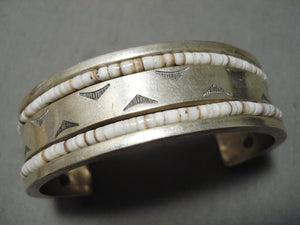 One Of The Best Heavy Vintage Native American Navajo Heishi Sterling Silver Bracelet Old-Nativo Arts