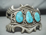 Extraordinary Vintage Native American Navajo 3 Blue Gem Turquoise Sterling Silver Bracelet-Nativo Arts