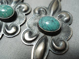 Hand Repoussed Vintage Native American Navajo Sterling Silver Green Turquoise Earrings-Nativo Arts