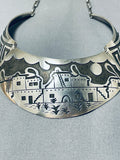 One Of The Most Detailed Hand Carved Vintage Native American Navajo Sterling Silver Necklace-Nativo Arts