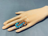 One Of The Most Unique Ever Vintage Native American Zuni Turquoise Coral Sterling Silver Ring-Nativo Arts