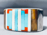 Long Turquoise Inlay Vintage Southwest Sterling Silver Bracelet Cuff-Nativo Arts
