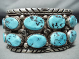 Heavy Vintage Native American Navajo Sleeping Beauty Turquoise Sterling Silver Bracelet Old-Nativo Arts