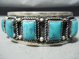 Huge Heavy Vintage Native American Navajo Squared Turquoise Signed Sterling Silver Bracelet-Nativo Arts