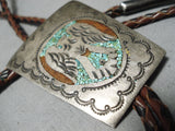 Astounding Vintage Native American Navajo Turquoise Sterling Silver Bolo Tie Old-Nativo Arts