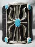 Ornamental Vintage Native American Navajo Blue Gem Turquoise Sterling Silver Bowguard Old-Nativo Arts