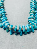 Important Long Cone Vintage Native American Navajo Turquoise Sterling Silver Necklace Old-Nativo Arts