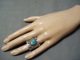 Del John Navajo Old Kingman Turquoise Sterling Silver Ring Native American-Nativo Arts