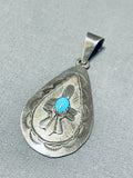 Danny Mike Vintage Native American Navajo Turquoise Sterling Silver Signed Pendant-Nativo Arts