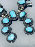 Ice Blue Turquoise Vintage Native American Navajo Sterling Silver Squash Blossom Necklace-Nativo Arts