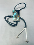 Very Unique Vintage Native American Navajo Contemporist Sterling Silver Turquoise Bolo Tie-Nativo Arts