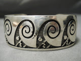 Wide Long Waving Vintage Native American Hopi Navajo Sterling Silver Bracelet Old-Nativo Arts