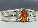 Very Rare Amber Vintage Native American Navajo Signed Sterling Silver Bracelet-Nativo Arts