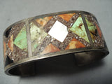 Signed Vintage Native American Navajo Lime Green Turquoise Sterling Silver Inlay Bracelet-Nativo Arts