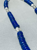 Rare Authentic Native American Navajo Lapis Sterling Silver Bead Necklace-Nativo Arts