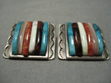 Native American Important Vintage Carlos Eagle Turquoise Sterling Silver Earrings Old-Nativo Arts