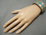 Detailed!! Vintage Zuni Native American Turquoise Shell Sterling Silver Bracelet-Nativo Arts