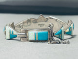 Most Intricate Vintage Native American Navajo Turquoise Opal Sterling Silver Link Bracelet-Nativo Arts