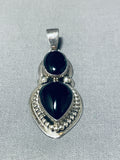 Signed Native American Navajo Jet Stone Sterling Silver Raindrop Pendant-Nativo Arts
