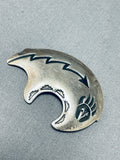 Fabulous Vintage Native American Navajo Sterling Silver Handcarved Bear Pin-Nativo Arts