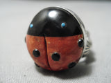 Huge Fat Native American Navajo Ladybug Turquoise Sterling Silver Coral Ring-Nativo Arts