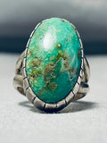 Important Vintage Native American Navajo Gibson Nez Green Turquoise Sterling Silver Ring-Nativo Arts