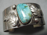 Superior Vintage Native American Navajo Royston Turquoise Sterling Silver Leaf Bracelet Old-Nativo Arts