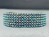 One Of Most Intricate Hand Cut Turquoise Vintage Native American Zuni Sterling Silver Bracelet-Nativo Arts