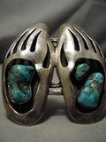 Opulent Vintage Native American Navajo Paw Turquoise Sterling Silver Bracelet Old Cuff-Nativo Arts